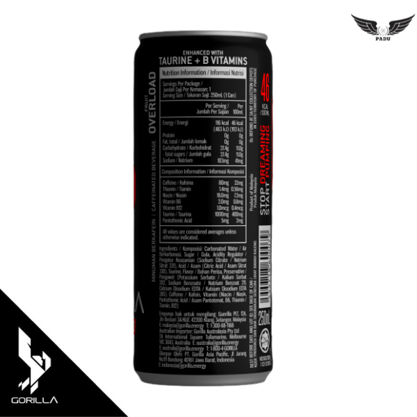 GORILLA Turbo Fruit Overload 250mL x 24 Cans/Carton
