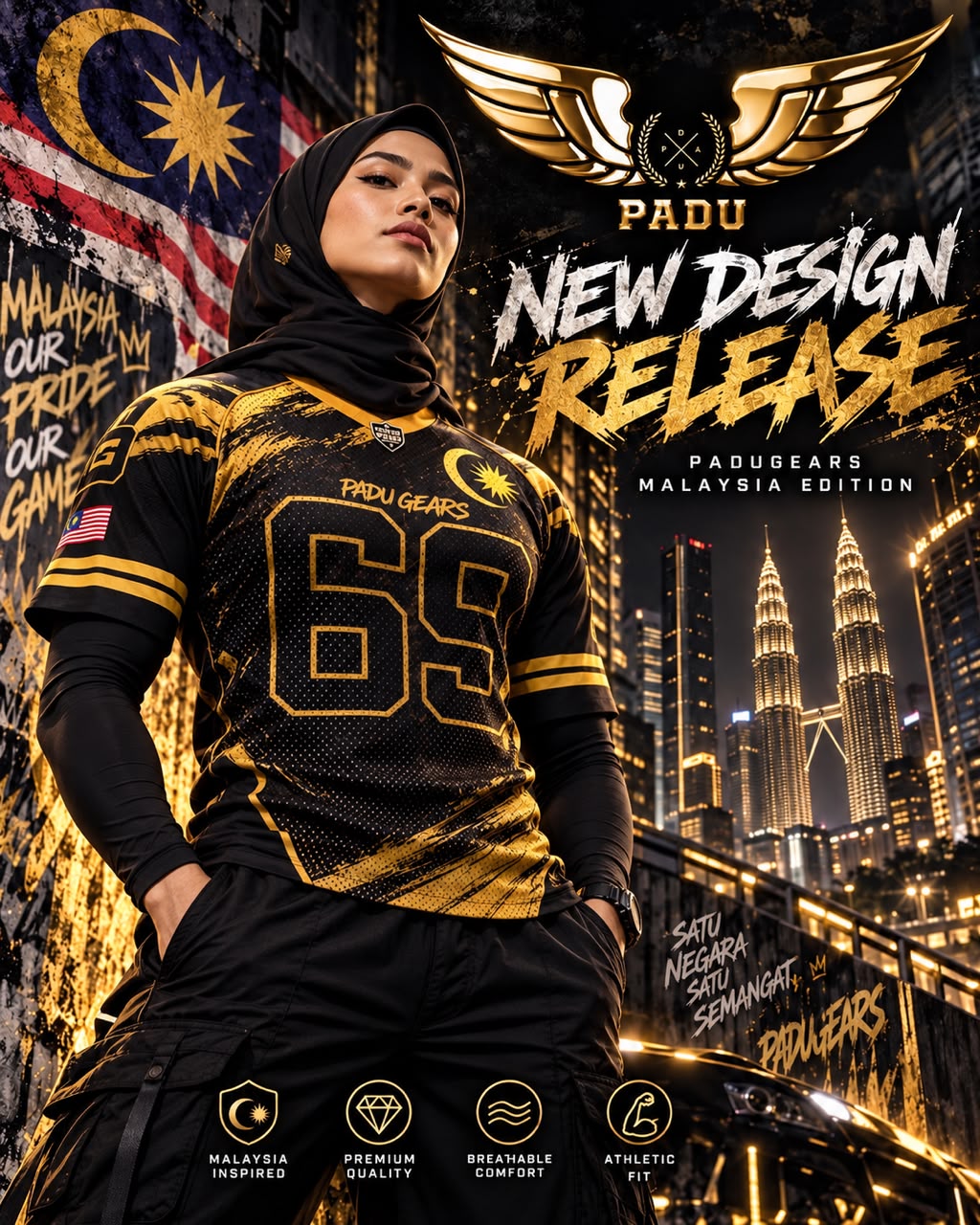 Female model wearing Padu Gears Malaysia Edition jersey