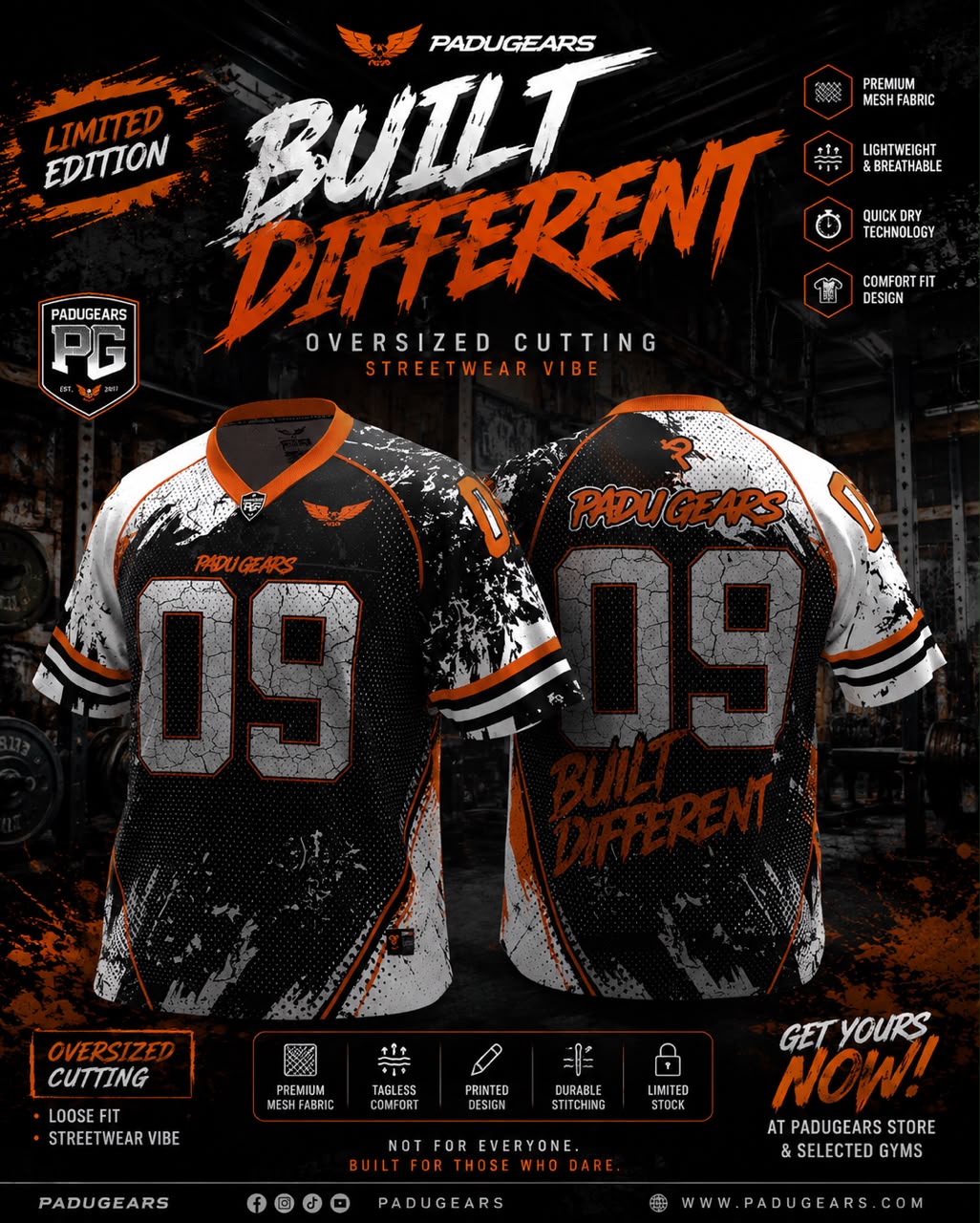 Built Different orange oversized jersey promotional image showing number 09 design and features